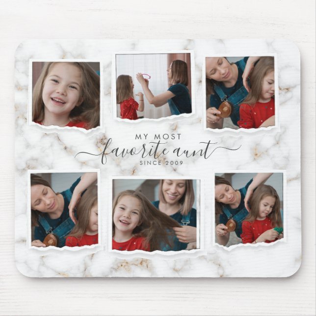 6 Six Photo Collage Aunty Modern Elegant Family Mousepad (Vorne)