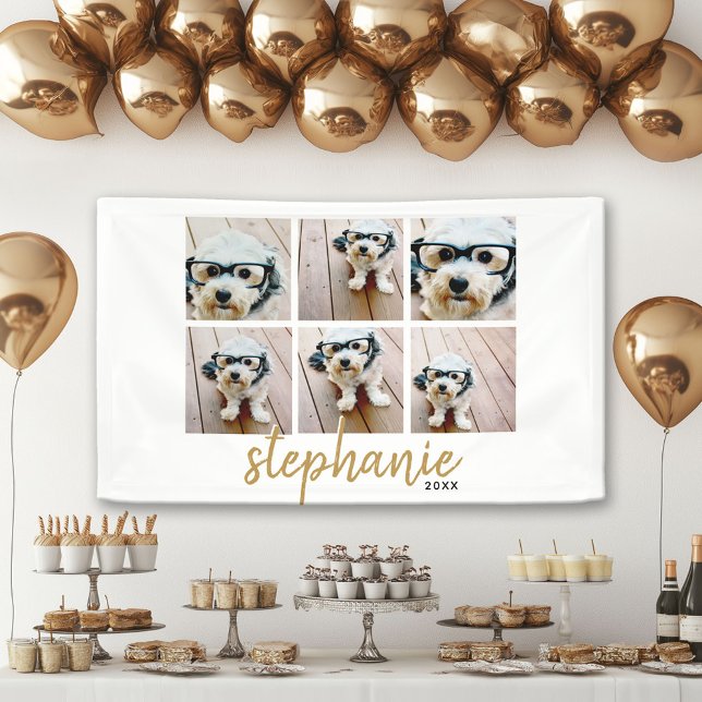 6 Square Foto Collage - Handgeschriebener Schrifta Banner (Custom Party Banner)