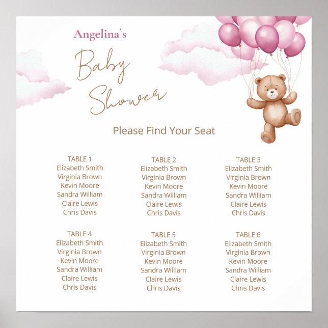6 Tabelle Babyduschkarte druckbar Poster (Vorne)