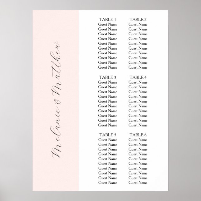 6 Tabelle | Einfache elegante Hochzeitsstift Poster (Vorne)