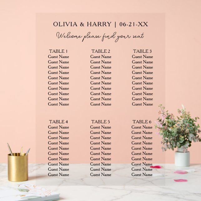 6 Tabelle Einfache Minimalistische Hochzeitskarte Acrylschild (Hochzeit)