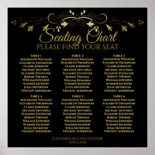 6 Tabelle Elegantes Gold & Black Wedding Seating C Poster