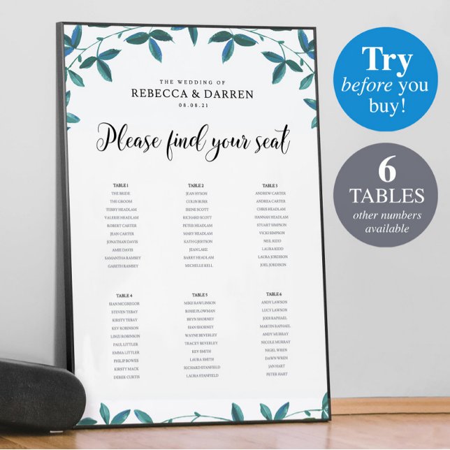 6 Tabelle Green Folies Eukalyptus Seating Chart Poster (Von Creator hochgeladen)