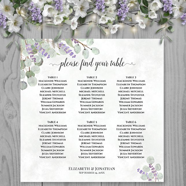 6 Tabelle Hochzeitskarte Lavendel Eukalyptus Poster (In Situ on Wall with Decorations)