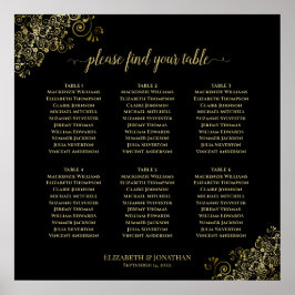 6 Tabelle Hochzeitskartentafel Gold Frills auf sch Poster