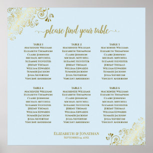 6 Tabelle Powder Blue & Gold Hochzeitskarte Poster