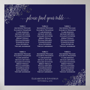 6 Tabelle Silver & Navy Blue Wedding Seekarte Poster