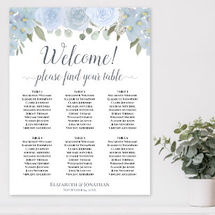 6 Table Dusty Blue Floral Tableau de Mariage Assis