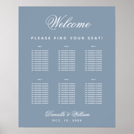 6 Table Dusty Blue Simple Wedding Seating Chart Poster