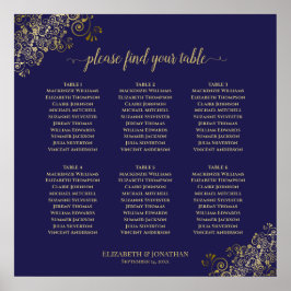 6 Table Lacy Gold Hochzeitskarte Navy Blue Poster