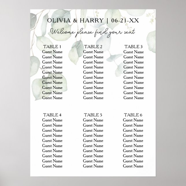 6 Tableau Aquarelle Ecalyptus Mariage Tableau de s (Devant)