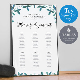 6 Tableau Cartes de sièges en Eucalyptus de feuill