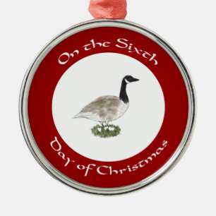 6. Tag der Weihnachtsverzierung - Gans und Eier Silbernes Ornament