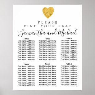 6-Tisch-Hochzeitskarte aus Goldfolie Poster
