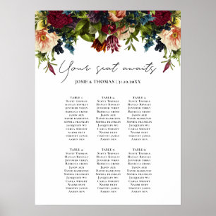 6-Tisch-Moody Floral Burgund Hochzeitsplaner Poster