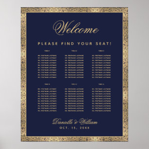 6 Tisch Navy Blau Gold Rosen Hochzeit Sitzordnung Poster