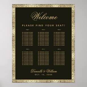 6 Tische Eleganter Schwarz-Gold-Hochzeits-Sitzplan Poster