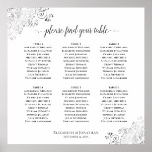 6 Tische Hochzeit Sitzordnung Silber Verzierungen  Poster