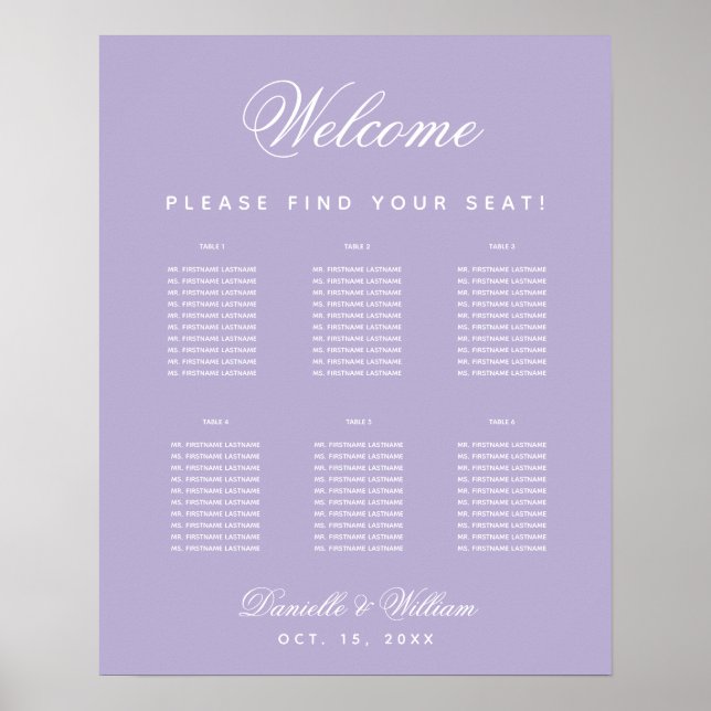 6 Tische Lavender Hochzeit Lila Sitzkarte Poster (Vorne)