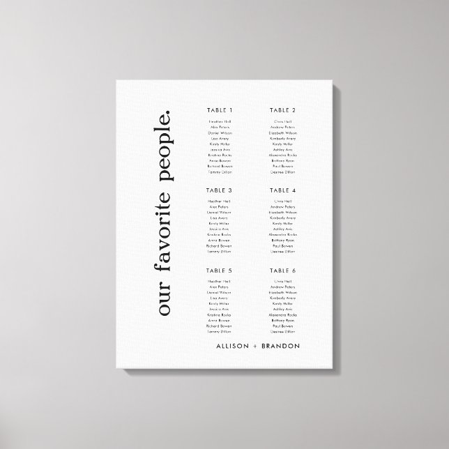 6 Tische Moderne kleine Hochzeitssitzkarte Leinwanddruck (Vorderseite)