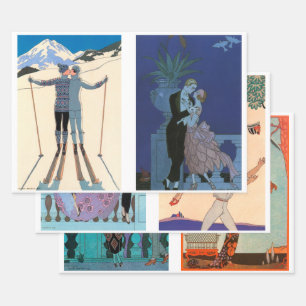 6 verschiedene Designs von George Barbier Geschenkpapier Set
