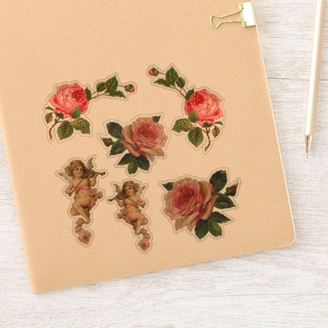 6 Viktorianische Die Aufkleber Rose Cherub Angel (Notizbuch)