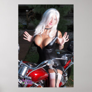 6" x24" Chrissy Kätzchen-Rot Motorcyle Poster