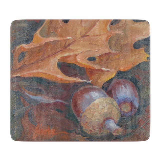 6" x 7" Glasschneidenbrett-Blätter und -eicheln. Schneidebrett (Vorderseite)