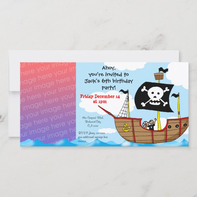 6e anniversaire de pirate invitations de fête garç (Devant)
