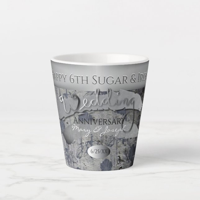 6e anniversaire Mariage sucre et fer latte Mug (Devant)