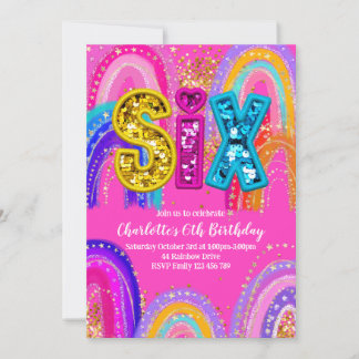 6e anniversaire Rainbow Hot Pink Party Invitation