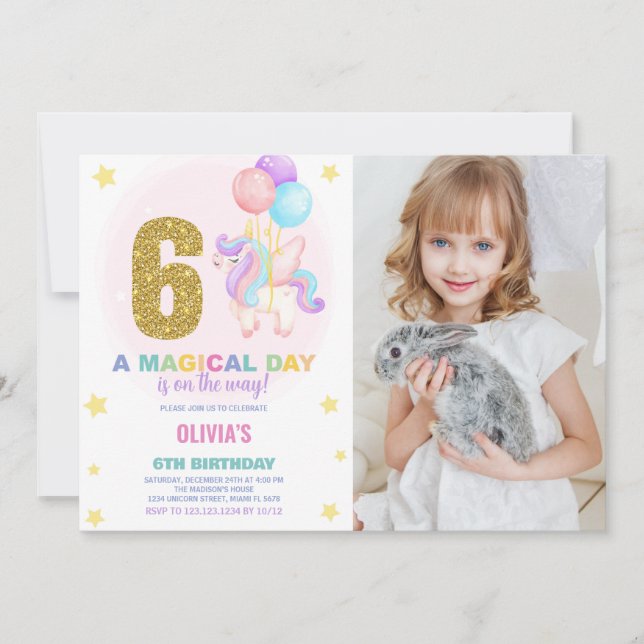 6e anniversaire Unicorn Anniversaire Invitations a (Devant)