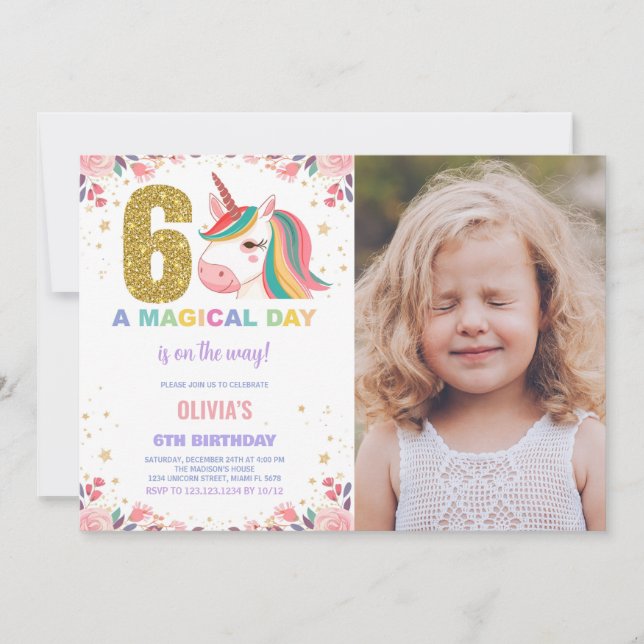 6e anniversaire Unicorn Anniversaire Invitations p (Devant)