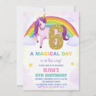 6e Rainbow Unicorn Anniversaire Invitations Cloud