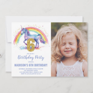 6e Rainbow Unicorn Birthday Invitations photo
