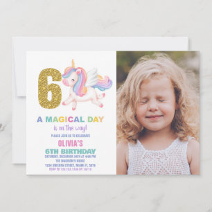 6e Rainbow Unicorn Invitations Anniversaire avec p