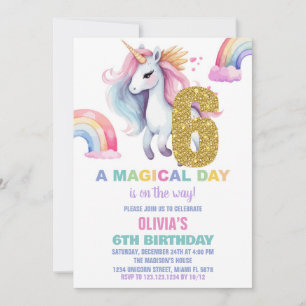 6ème Rainbow Unicorn Anniversaire Invitations Part