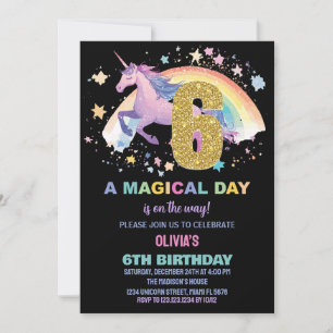 6ème Unicorn Invitations d'anniversaire