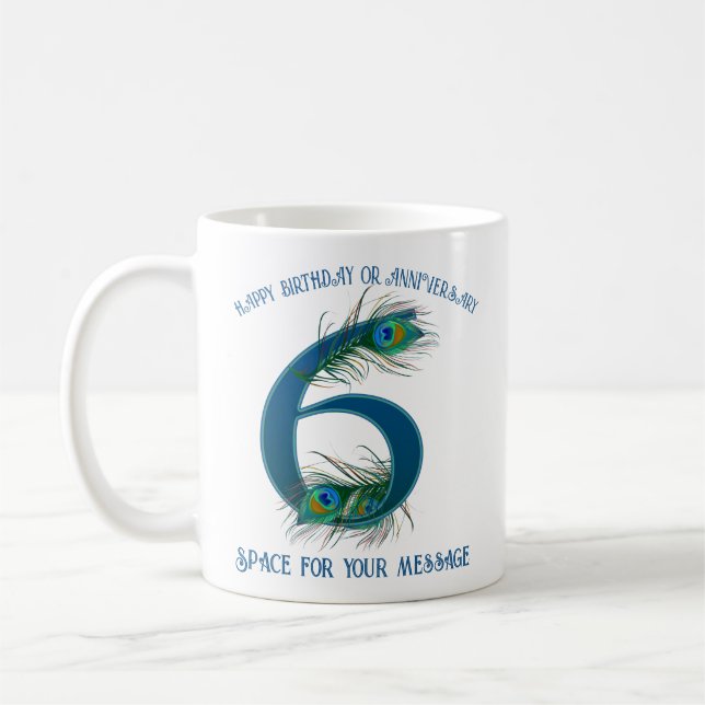 6th Anniversary Peacock Feather Customizable Kaffeetasse (Links)