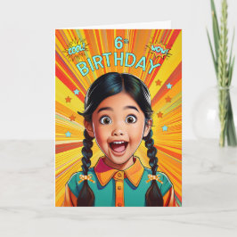 6th Birthday Asian American Girl Pop Art Style Karte