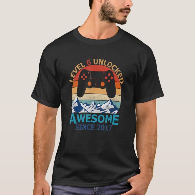 6th Birthday Boy Level 6 Unlocked Awesome 2017 Vid T-Shirt (Vorderseite)