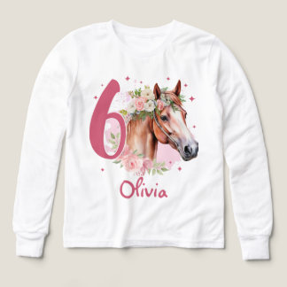 6th Birthday Girl Horse Pastel Pink Six Years