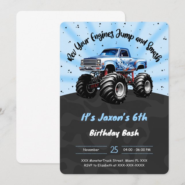 6th Birthday Monster Truck Einladung (Vorne/Hinten)
