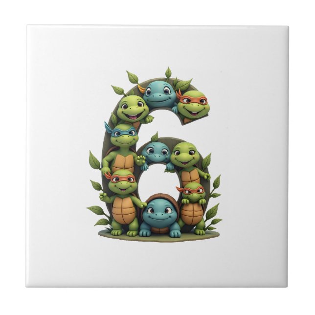 6th Birthday Sea Turtle Tortoise Theme Party 6 Yea Fliese (Vorderseite)