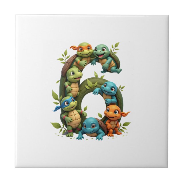 6th Birthday Sea Turtle Tortoise Theme Party 6 Yea Fliese (Vorderseite)