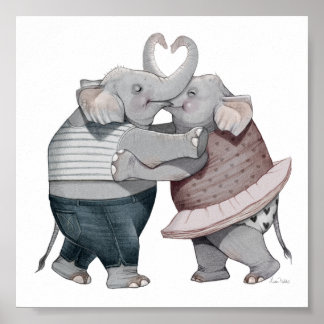 6x6 Elephants in Love Print Poster