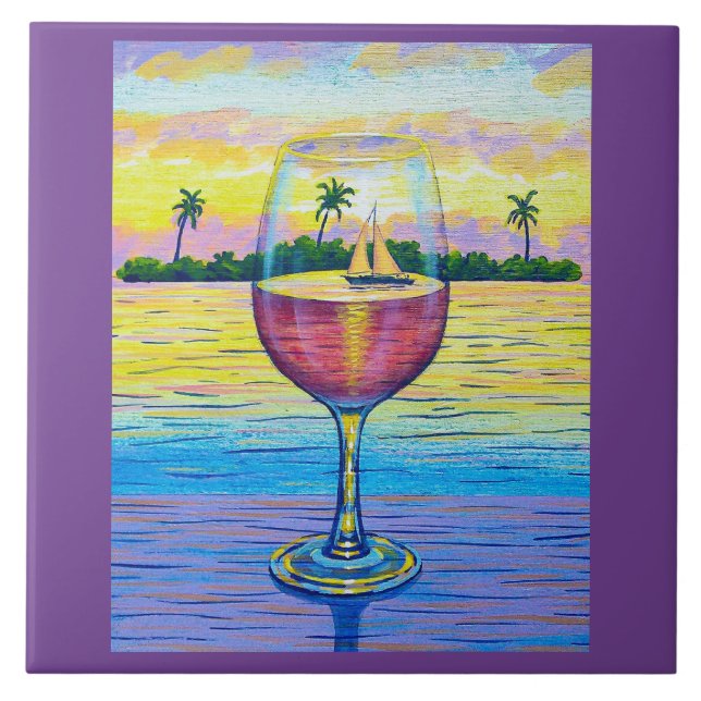 6x6 Fliese, ein Glas Wein, eine Welt weg! Fliese (Vorderseite)