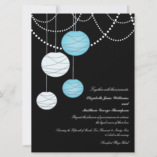 6x8 Hochzeit Aqua Blue Paper Lanterns Einladung (Vorderseite)