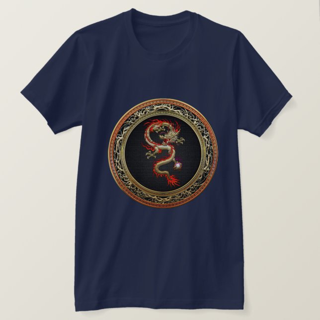 [700] Goldener chinesischer Drache Fucanglong T-Shirt (Design vorne)