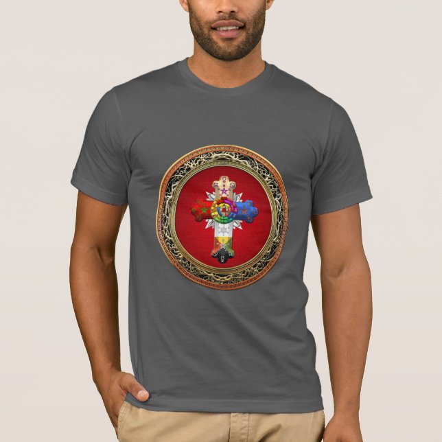 [700] Rosy Cross (Rose Croix) auf Red & Gold T-Shirt (Vorderseite)